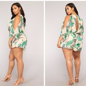 Fashion Nova Green Leaf Print Romper